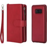 Voor Galaxy S8 2 in 1 Solid Color Zipper Shockproof Protective Case met Card Slots & Bracket & Photo Holder & Wallet Function(Red)