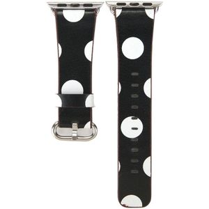 Voor Apple Watch 38mm serie 3 & 2 & 1 zwarte achtergrond witte stip patroon PU lederen pols horloge Band