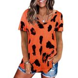 Luipaard textuur afdrukken losse korte mouw T-shirt voor dames (kleur: oranje maat: XXL)