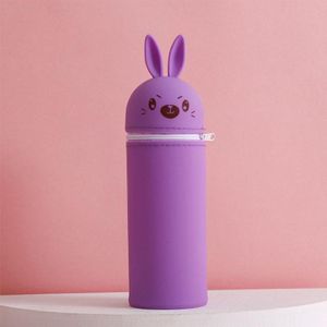 6715 Silicone Rabbit Potlood Case Leuke Big Capacity Briefpapier Tas (Konijn Paars)