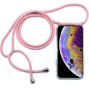 Vierhoek anti-val trasparent TPU mobiele telefoon geval met Lanyard voor iPhone X/XS (roze)