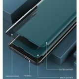 Side Display Magnetic Shockproof horizontale flip lederen hoes met houder voor iPhone 12 / 12 Pro(Blauw)
