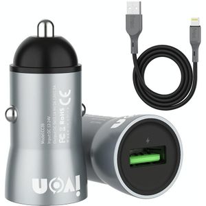 Ivon CC39 18W 3.1A QC 3.0 USB-autolader + 1m USB tot 8-pins Snelle rekening-gegevenskabel Set