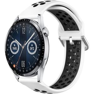 Voor Huawei Watch GT3 46 mm 22 mm geperforeerde ademende sport siliconen horlogeband (wit + zwart)
