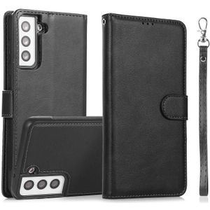 For Samsung Galaxy S21+ 5G Calf Texture 2 in 1 Detachable Magnetic Back Cover Horizontal Flip Leather Case with Holder & Card Slots & Wallet & Photo Frame(Black)