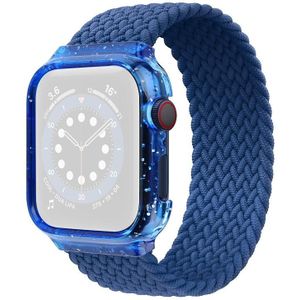 Weven vervanging polsband horlogebandjes met frame voor Apple Watch Series 6 & SE & 5 & 4 40mm / 3 & 2 & 1 38mm  Lengte: 128mm (Cold Sea Blue)
