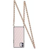 Elegant Rhombic Pattern Microfiber Leather + TPU Shockproof Case met Crossbody Strap Chain voor iPhone 11 (Pink)