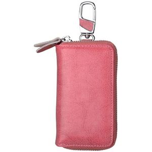9101 multifunctionele taille opknoping olie Wax lederen rits portemonnee sleutels houder tas (roze)
