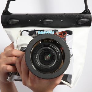 Tteoobl  20m Underwater Diving Camera Housing Case Pouch  Camera Waterproof Dry Bag  Size: L(White)