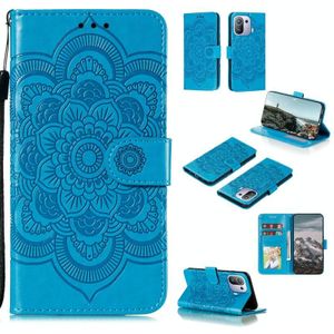 Voor OPPO Reno5 5G / Find X3 Lite Mandala Embossing Patroon Horizontale Flip PU Lederen Case met Houder & Card Slots & Walle &Lanyard (Blauw)