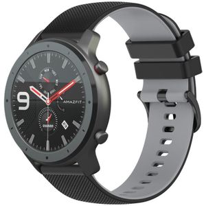 Voor Amazfit GTR 47 mm 22 mm geruite tweekleurige siliconen horlogeband (zwart + grijs)