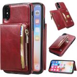 Zipper Wallet Bag PU Back Cover Shockrpoof Phone Case with Holder & Card Slots & Wallet For iPhone  X / XS(Red)
