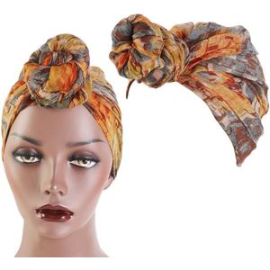 3 PCS Tie-Dye Ball Turban Hoed etnische stijl geknoopt Hoed Dames Sjaal Wrap Head Hat (Grijsgeel)