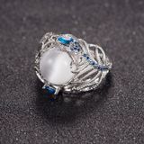 Vintage zilveren holle natuurlijke opaal ringen veren patroon ringen voor vrouwen sieraden  ring maat: 6
