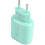 13-222 QC3.0 USB + 2.1A Dual USB Ports Macarons Travel Charger  EU Plug(Green)