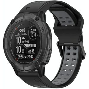 Voor Garmin Instinct 2X Solar 26 mm tweekleurige siliconen horlogeband met omgekeerde gesp (zwart + grijs)