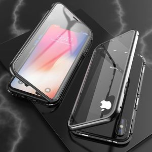 Voor iPhone XS Max Ultra Slim Dubbele zijkanten Magnetische Adsorption Hoekige Frame Tempered Glass Magnet Flip Case (Zwart)