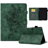 Voor Amazon Kindle Paperwhite 4/3/2/1 Peony Butterfly relif lederen Smart Tablet Case(Groen)