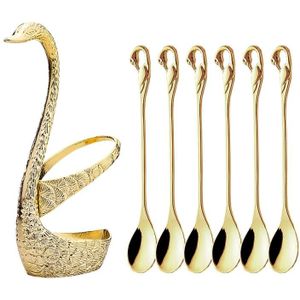 Swan fruit vork en lepel set dessert vork fruit vork rack servies huwelijksgeschenk  kleur: gouden streep met 6 lepels