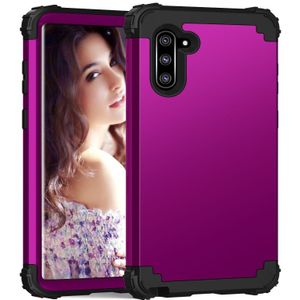 PC + siliconen driedelige anti-drop beschermhoes voor Galaxy Note10 (Dark Purple)