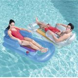 Single Water Inflatable Bed Back Luxury Chair Adult Inflatable Floating Row with Armrest & Cup Hole  Size:161 x 84cm(Transparent)