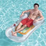 Single Water Inflatable Bed Back Luxury Chair Adult Inflatable Floating Row with Armrest & Cup Hole  Size:161 x 84cm(Transparent)