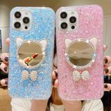 Voor iPhone 15 Pro Starry Sequin Diamond Cat Ears Spiegel Epoxy TPU Telefoonhoesje