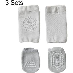 3 sets zomer kinderen knie pads baby vloer sokken baby antislip kruipen sportbescherming pak m 1-3 jaar oud (lichtgrijs)