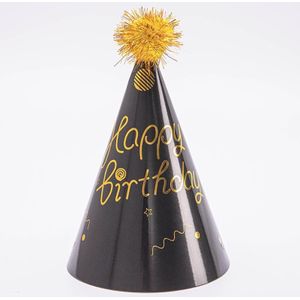 10 STUKS Harige Bal Verjaardag Papier Hoed Kroon Verjaardag Cake Hoed Partij Decoratie (Gouden Bal Zwart Klein Gelukkig)