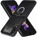 Voor Samsung Galaxy Z Flip4 JUNSUNMAY Litchi Textuur Lederen Huid PC Opvouwbare Telefoon Case (Zwart)