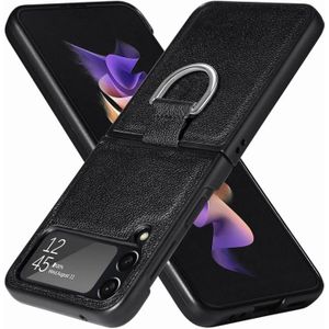 Voor Samsung Galaxy Z Flip4 JUNSUNMAY Litchi Textuur Lederen Huid PC Opvouwbare Telefoon Case (Zwart)