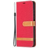 Voor Samsung Galaxy A22 5G Kleur Matching Denim Texture Horizontale Flip Lederen Case met Houder & Card Slots & Wallet & Lanyard