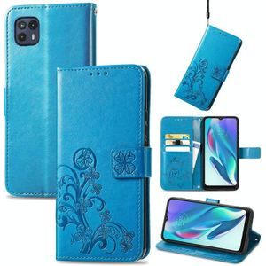 For Motorola Moto G50 5G Four-leaf Clasp Embossed Leather Case with Lanyard & Card Slot & Wallet & Holder(Blue)