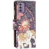 Voor Nokia G42/G310 Gekleurde Tekening Patroon Rits Lederen Telefoon Case (Flower Olifant)