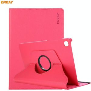 Enkay Enk-8028 360 graden rotatie PU lederen smartcase met automatische slaap en houder functie voor Samsung Galaxy Tab S6 Lite P610 / P615 (Rose rood)