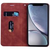 Voor iPhone XR Frosted Business Magnetic Horizontal Flip PU Leather Case met Holder & Card Slot & Lanyard(Bruin)