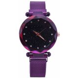 Luxe mesh dames klok magneet gesp sterrenhemel Diamond geometrische quartz horloge vrouwen horloges (paars)
