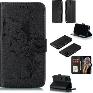 Feather patroon Litchi textuur horizontale Flip lederen draagtas met portemonnee & houder & kaartsleuven voor iPhone 11 (zwart)