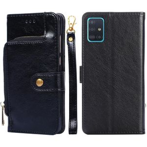 Voor Samsung Galaxy A51 5G Zipper Bag PU + TPU Horizontale Flip Lederen Case met Houder & Card Slot & Portemonnee & Lanyard (Zwart)
