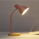 E27 Button Switch Wood Table Lamp Metal Shade Desk Light Bedside Reading Book Light Home Decor  Light Source:9W Led White Light(Pink)