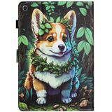 Voor Samsung Galaxy Tab A 10.1 2019 Gekleurde tekening stiksels lederen tablet smart case (Corgi)