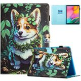 Voor Samsung Galaxy Tab A 10.1 2019 Gekleurde tekening stiksels lederen tablet smart case (Corgi)