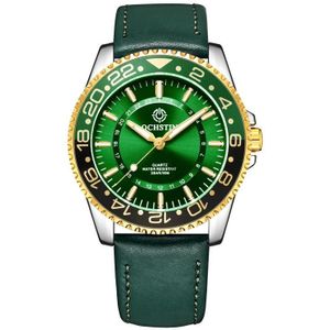 Ochstin 5019G Fashion Business waterdicht lederen band quartz horloge (groen + groen)