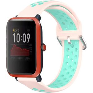 Voor Amazfit Bip 1S 20 mm geperforeerde ademende sport siliconen horlogeband (roze + watereend)