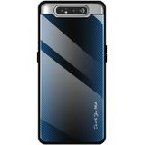 For Galaxy A80 / A90 Texture Gradient Glass Protective Case(Blue)