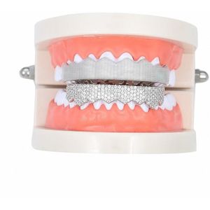 Hip-HopGold-Plated Micro-Inlaid Zircon 8 Gold Braces  Kleur: Silver Lower Teeth