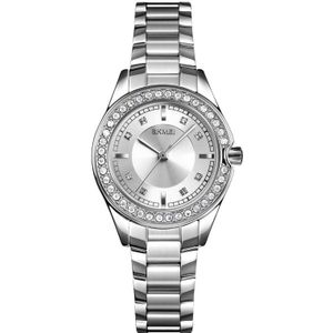 SKMEI 1534 elegant waterdicht kwarts stalen band horloge met diamant inleg (Zilver)
