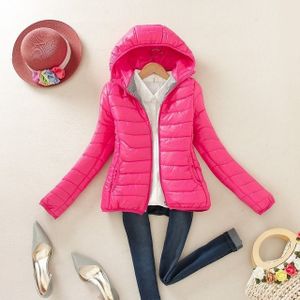 Warme Winter Parka Jas Dames Slim Korte Jas  Maat:XL(Rose Red)