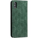 Voor iPhone XS Max Lucky Flowers Embossing Pattern Magnetic Horizontal Flip Leather Case met Holder & Card Slots (Donkergroen)