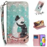 Voor LG K42 3D Gekleurde tekening Horizontale Flip Lederen Kast met Holder & Card Slots & Wallet & Lanyard(Black White Cat)